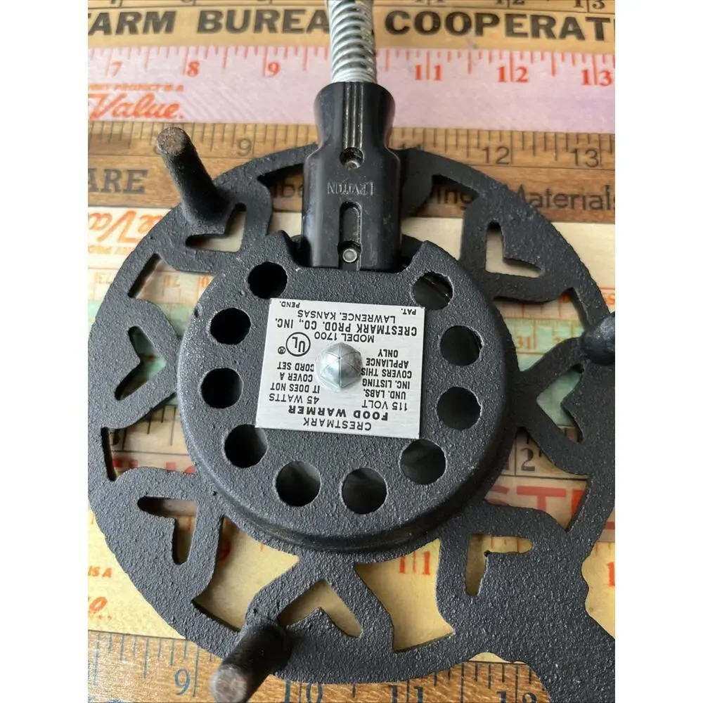 Vintage Crestmark Cast Iron Electric Food Warmer W/ Trivet Heart Design